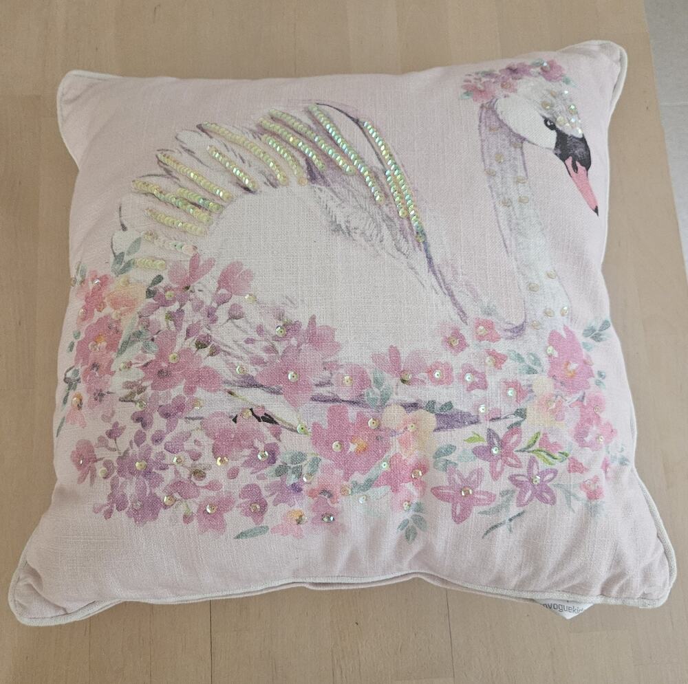 Envogue Kid Spring Floral Swan Sequin pink 17x17 Decorative Accent Pillow NEW